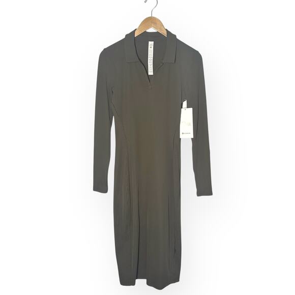New LULULEMON Ribbed Luxtreme Polo Collared Midi Dress Athleisure Golf Brunch - Picture 10 of 12